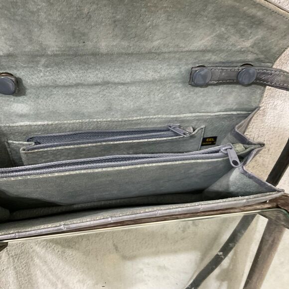 Vintage Eel Skin Leather Gray Handbag Clutch Shoulder Bag Purse removable strap - Picture 7 of 13